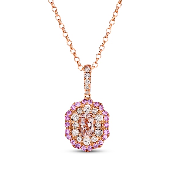 Le Vian Cushion-Cut Morganite & Pink Sapphire Halo Necklace 3/8 ct tw Diamonds 14K Strawberry Gold 19"