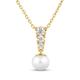 KAY Lab-Grown Diamonds Cultured Pearl Necklace 1/10 ct tw 10K Yellow Gold 18"