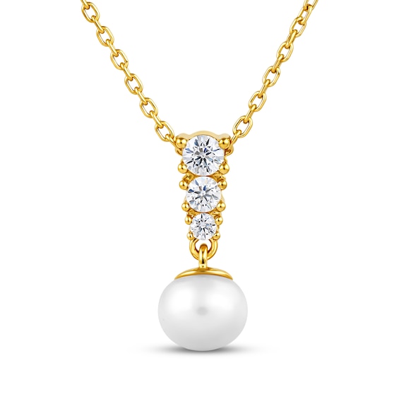 KAY Lab-Grown Diamonds Cultured Pearl Necklace 1/10 ct tw 10K Yellow Gold 18"