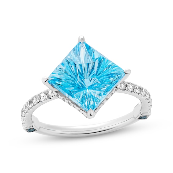 Limor Touchstone Square-Cut Swiss Blue Topaz & Diamond Engagement Ring 3/8 ct tw 14K White Gold