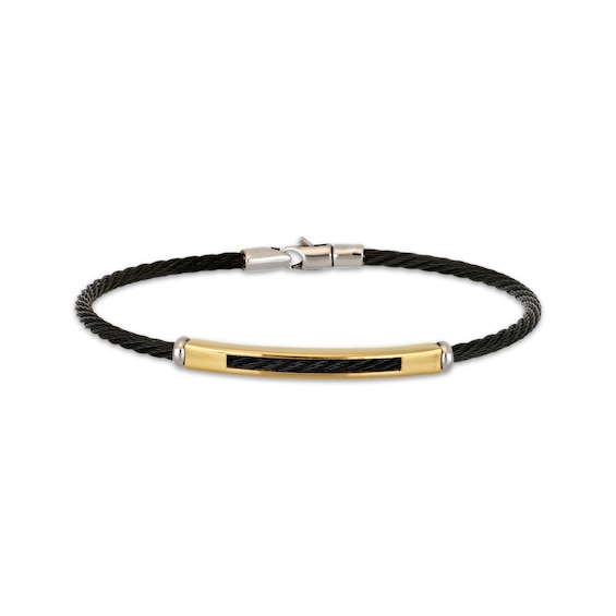 Men's Black Corded ID Bracelet Two-Tone PVD-Coated Stainless Steel 8"