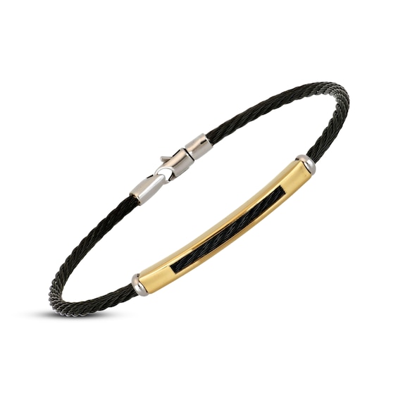 Thumbnail Image 2 of Men's Black Corded ID Bracelet Two-Tone PVD-Coated Stainless Steel 8"
