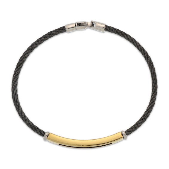 Thumbnail Image 3 of Men's Black Corded ID Bracelet Two-Tone PVD-Coated Stainless Steel 8"