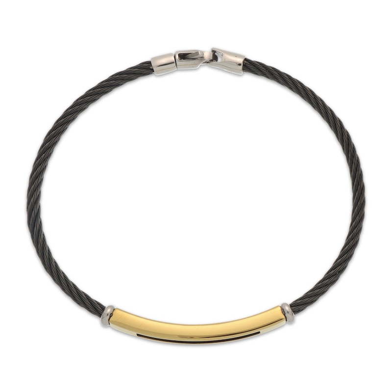 Main Image 3 of Men's Black Corded ID Bracelet Two-Tone PVD-Coated Stainless Steel 8"