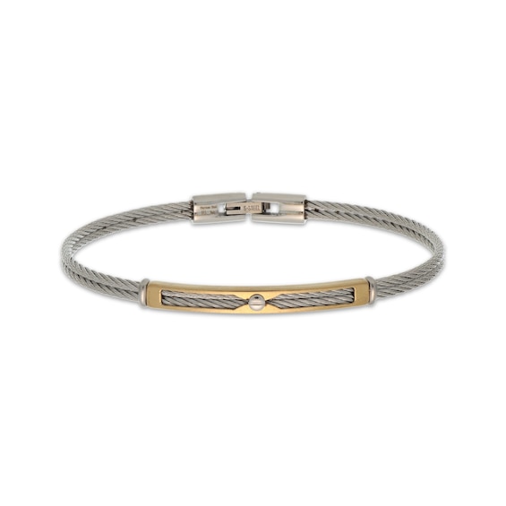 Men's Silver Corded ID Bracelet Two-Tone PVD-Coated Stainless Steel 8"