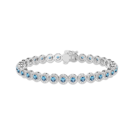 Natural Swiss Blue Topaz Link Bracelet Sterling Silver 7.25"