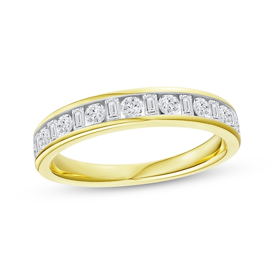 Now + Forever Lab-Grown Diamonds Baguette & Round-Cut Anniversary Ring 1/2 ct tw 14K Yellow Gold