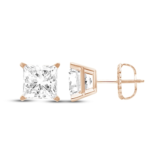 KAY Lab-Grown Diamonds Certified Princess-Cut Solitaire Stud Earrings 4 ct tw 14K Rose Gold (F/VS2)