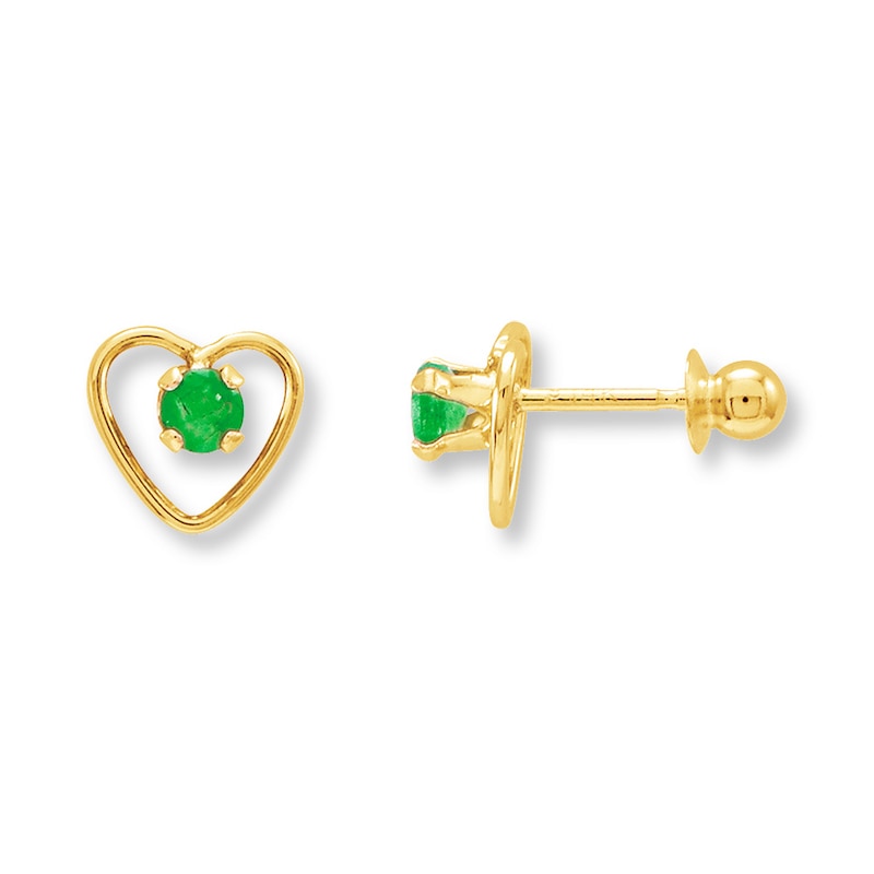 Main Image 1 of Children's Natural Emerald Earrings 14K Yellow Gold