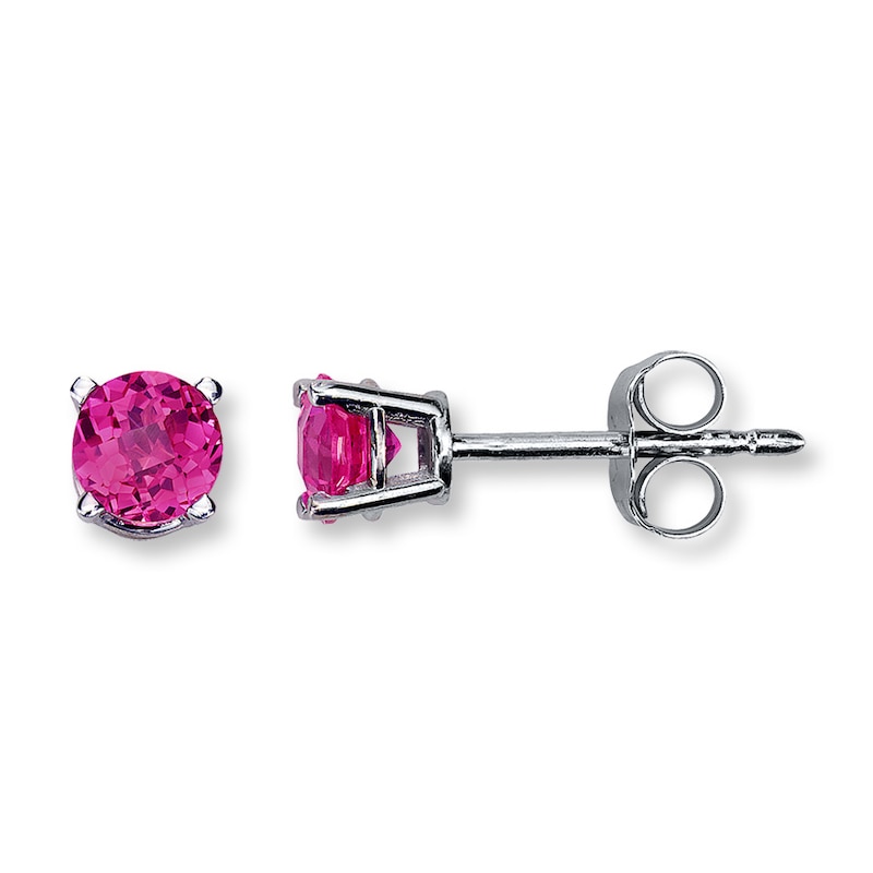 Lab-Created Pink Sapphire 14K White Gold Earrings