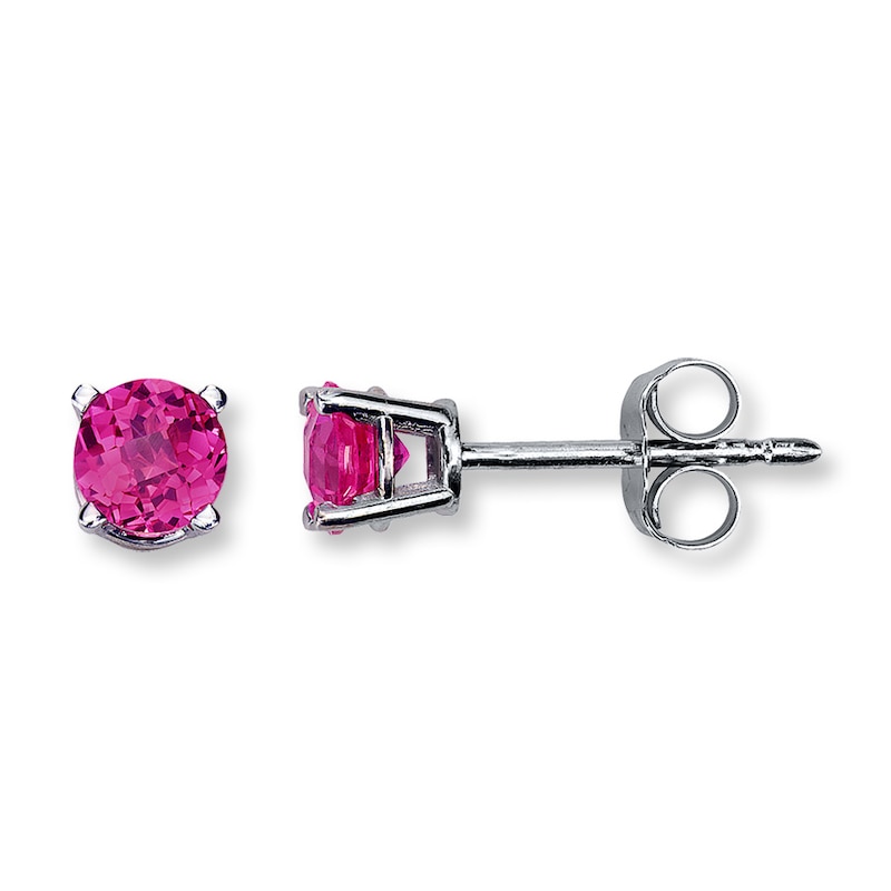 Main Image 1 of Lab-Created Pink Sapphire 14K White Gold Earrings