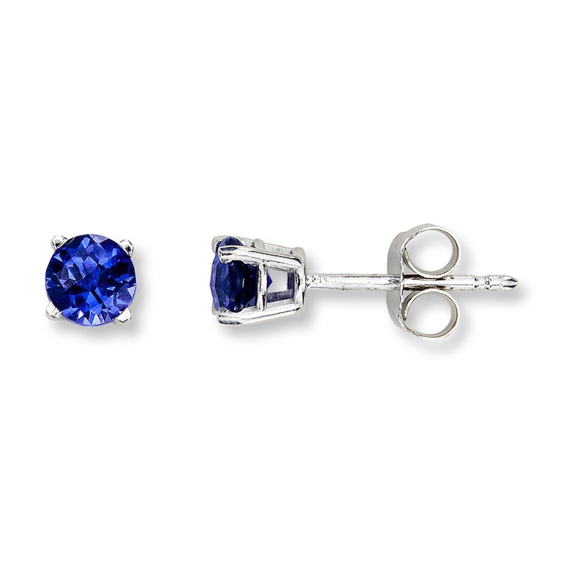 Main Image 1 of Lab-Created Sapphire 14K White Gold Earrings