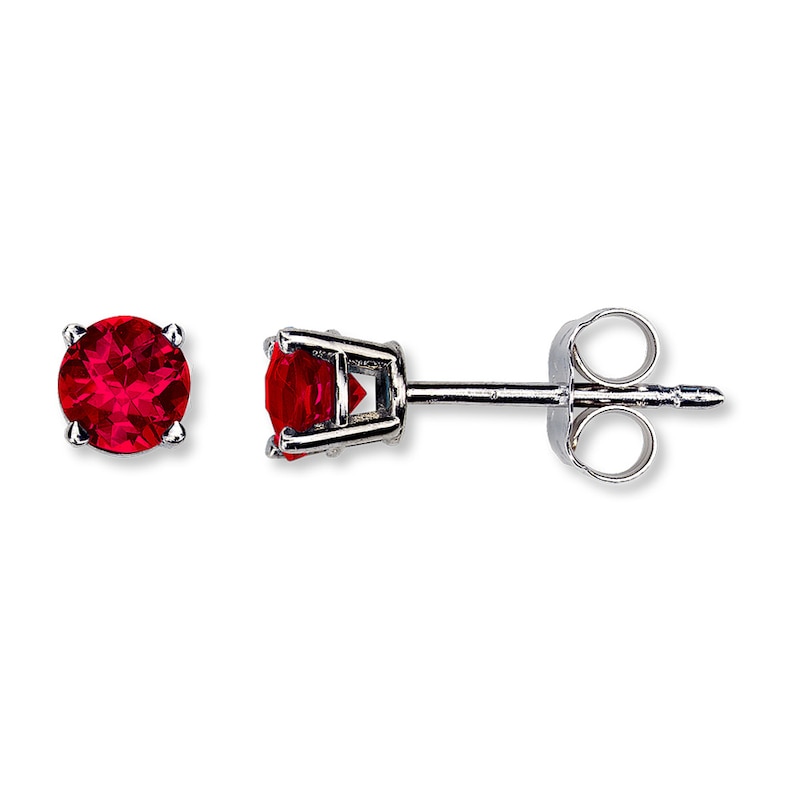 Main Image 1 of Lab-Created Ruby Earrings 14K White Gold
