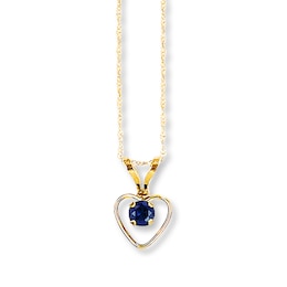 Sapphire Heart Necklace 14K Yellow Gold 15"