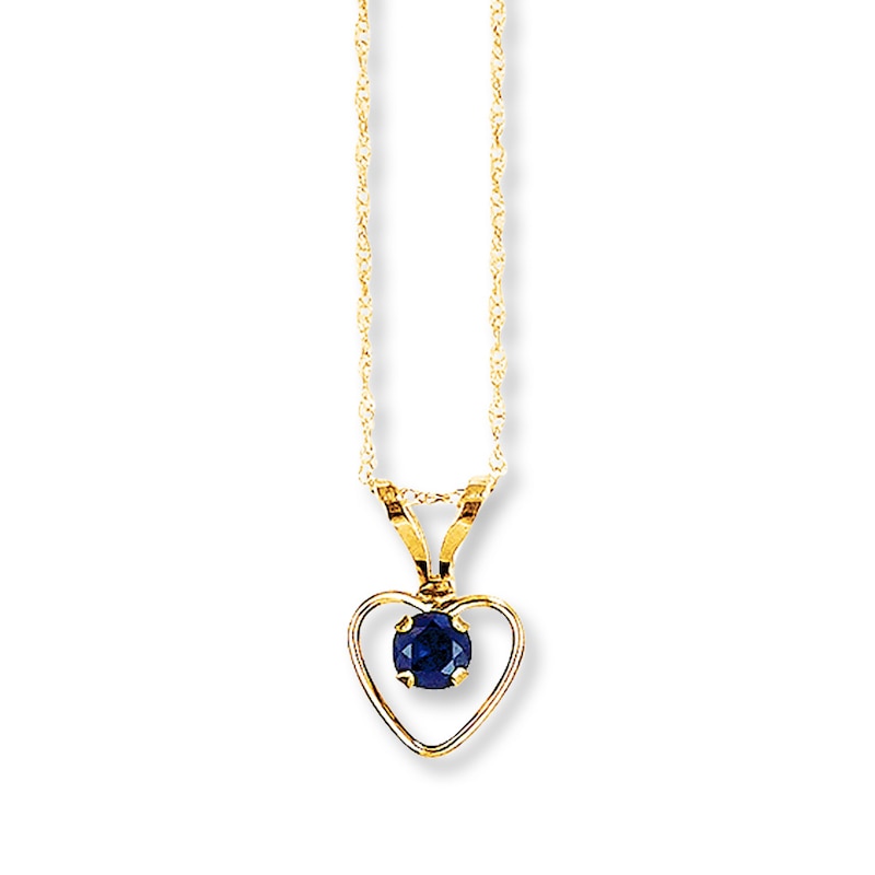 Sapphire Heart Necklace 14K Yellow Gold 15"