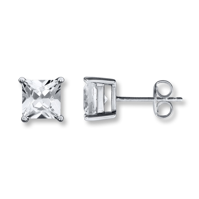 Main Image 1 of Lab-Created Sapphires Square-cut Sterling Silver Earrings