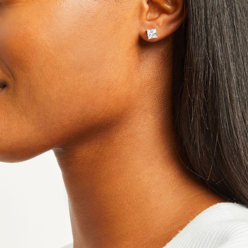 Lab-Created Sapphires Square-cut Sterling Silver Earrings