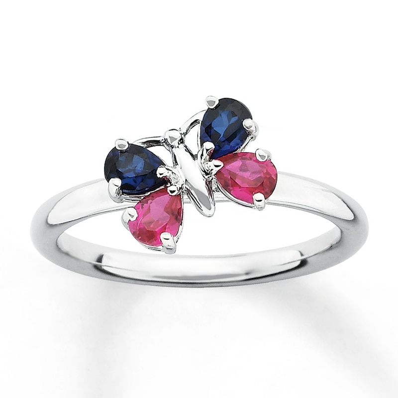 Stackable Butterfly Ring Lab-Created Gemstones Sterling Silver