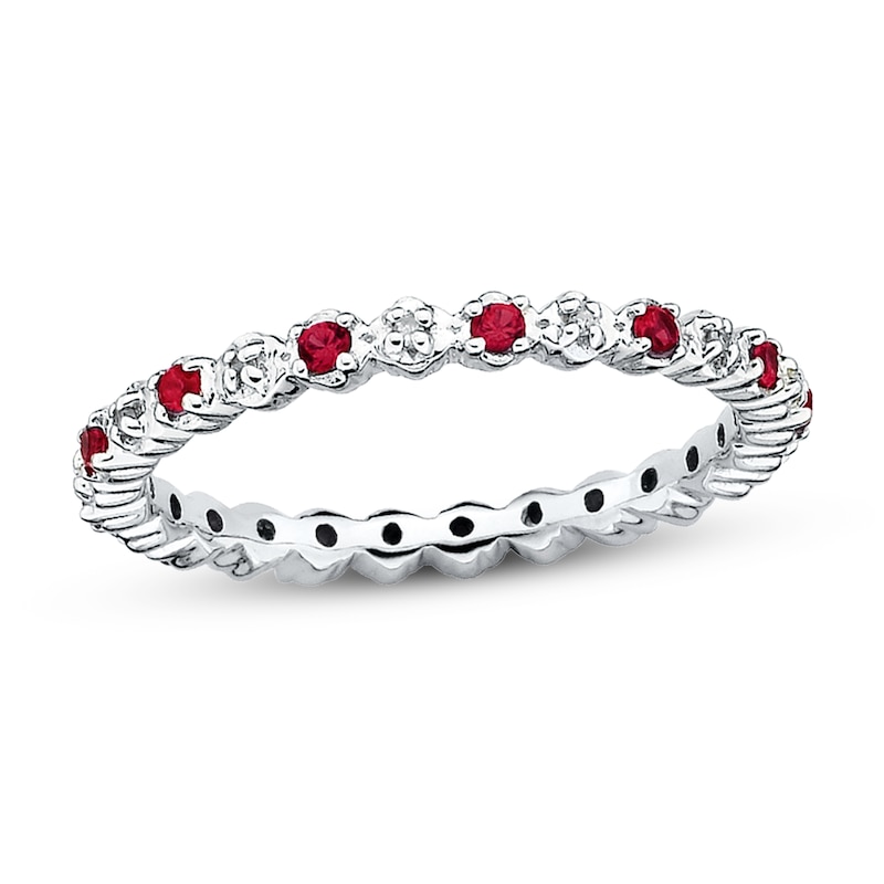 Main Image 1 of Stackable Ring Lab-Created Ruby&Diamond Sterling Silver