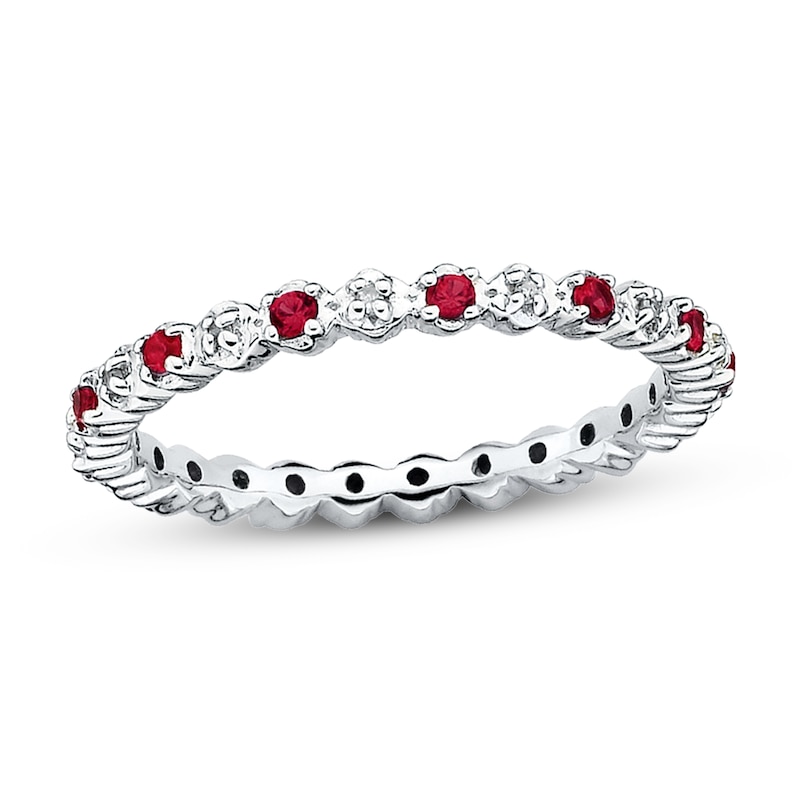 Stackable Ring Lab-Created Ruby&Diamond Sterling Silver