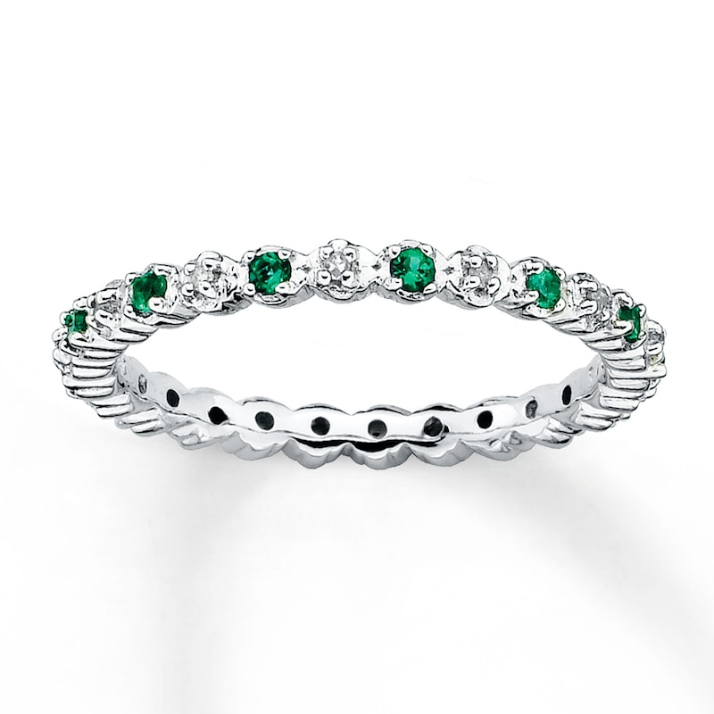 Main Image 1 of Stackable Ring Lab-Created Emeralds 1/20 ct tw Diamonds