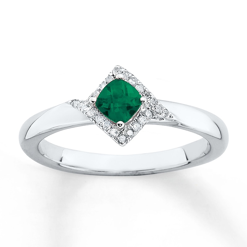 Main Image 1 of Lab-Created Emerald Ring 1/10 ct tw Diamonds Sterling Silver