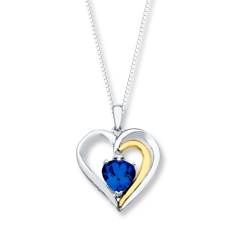 Main Image 1 of Heart Necklace Lab-Created Sapphire Sterling Silver/10K Gold