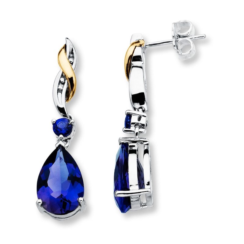 Main Image 1 of Lab-Created Sapphire Earrings Sterling Silver/10K Gold
