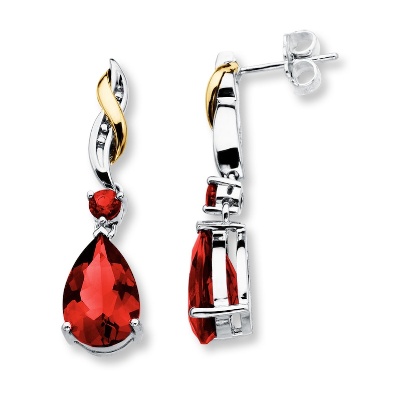Main Image 1 of Lab-Created Ruby Earrings Sterling Silver 10K Yellow Gold