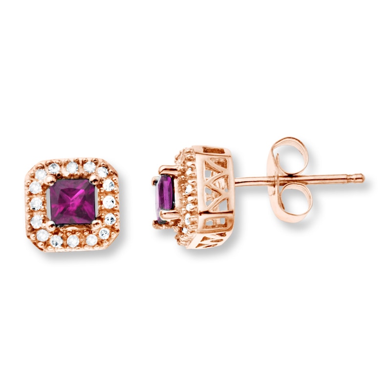 Rose Gold Plated Sterling Silver Square Cut Created Pink Sapphire Stud Earrings