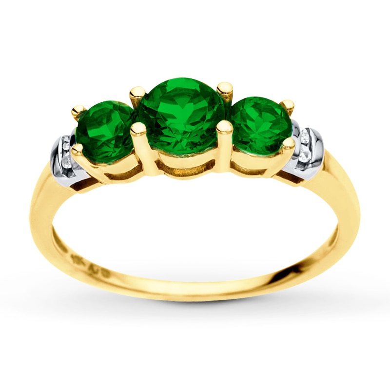 Main Image 1 of Lab-Created Emerald Ring Diamond Accents 10K Yellow Gold