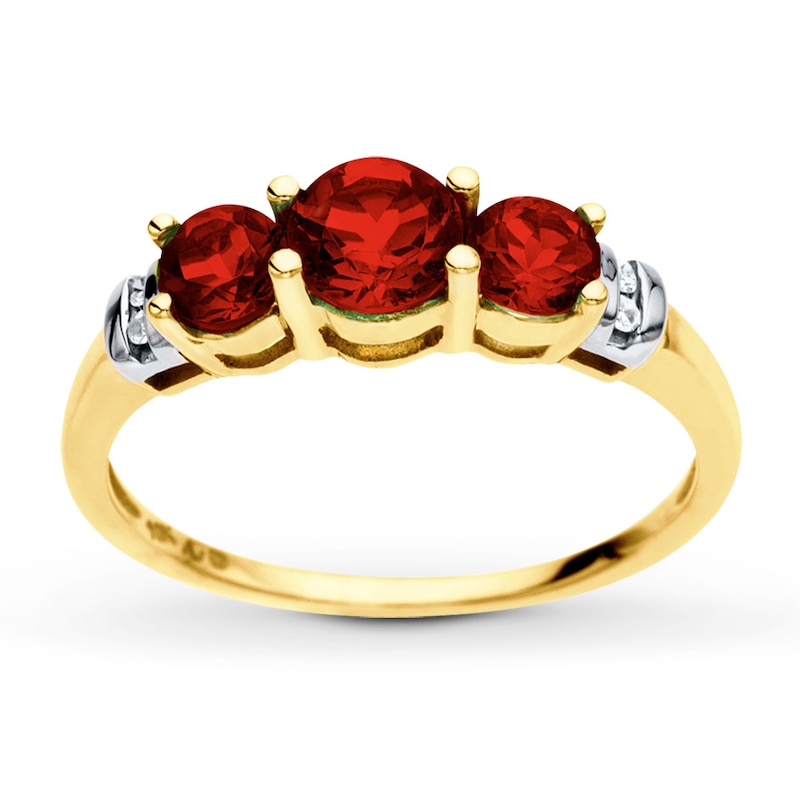 Main Image 1 of Lab-Created Ruby Ring Diamond Accents 10K Yellow Gold