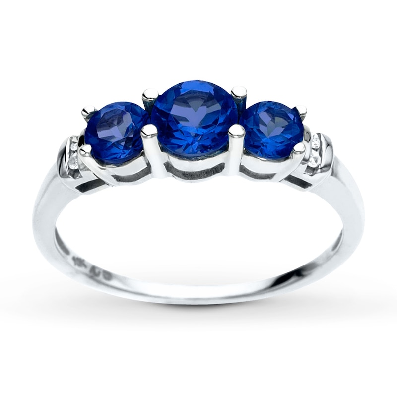 Lab-Created Sapphire Ring Diamond Accents 10K White Gold