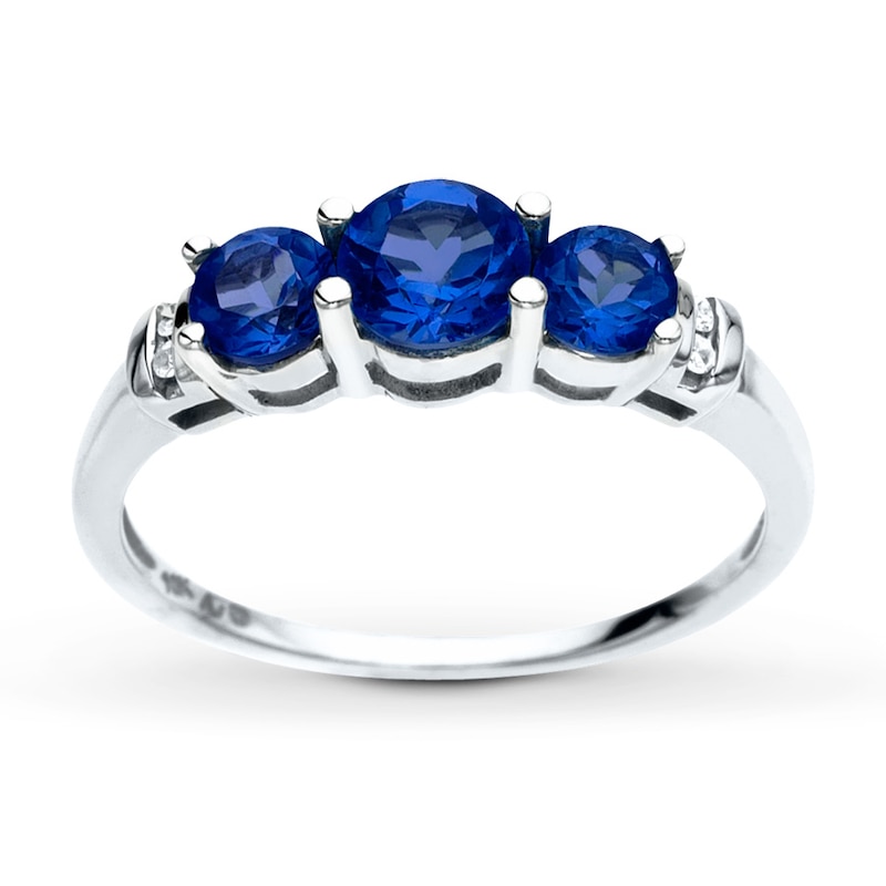 Main Image 1 of Lab-Created Sapphire Ring Diamond Accents 10K White Gold