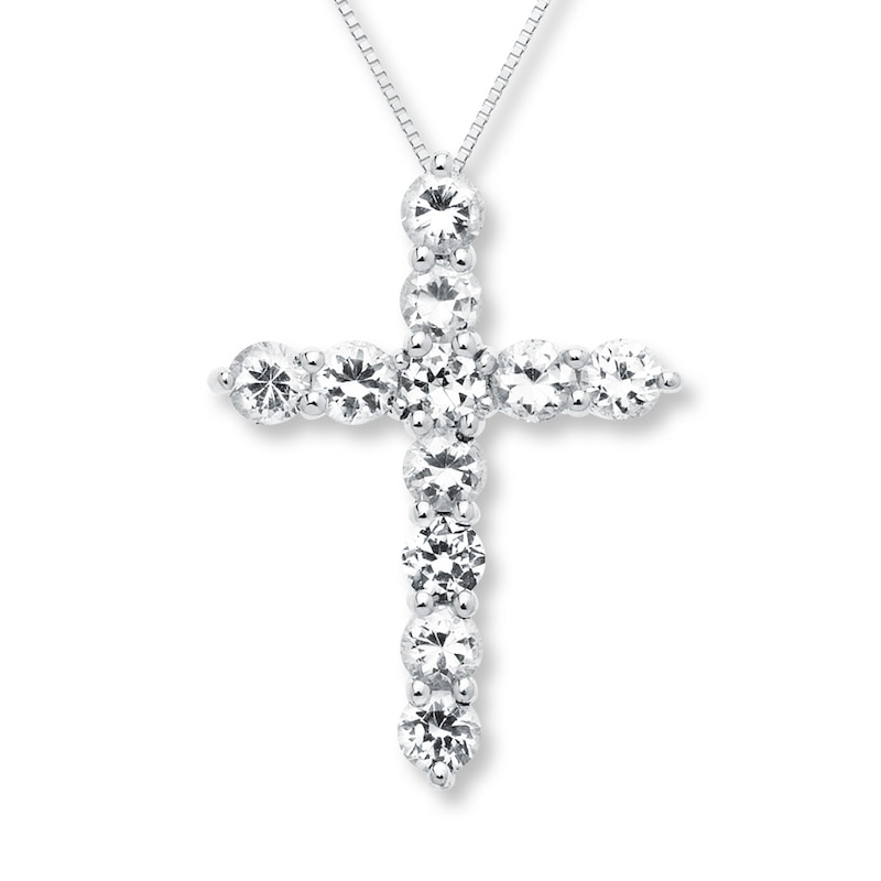 Cross Necklace Lab-Created Sapphires Sterling Silver