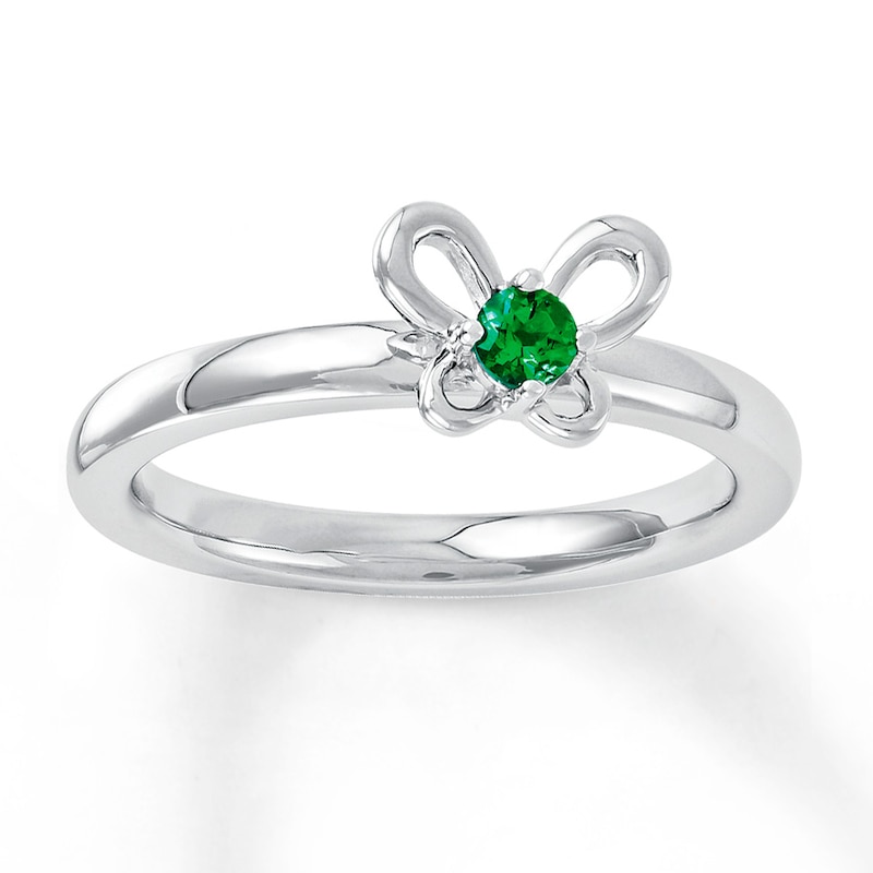 Main Image 1 of Stackable Butterfly Ring Lab-Created Emerald Sterling Silver