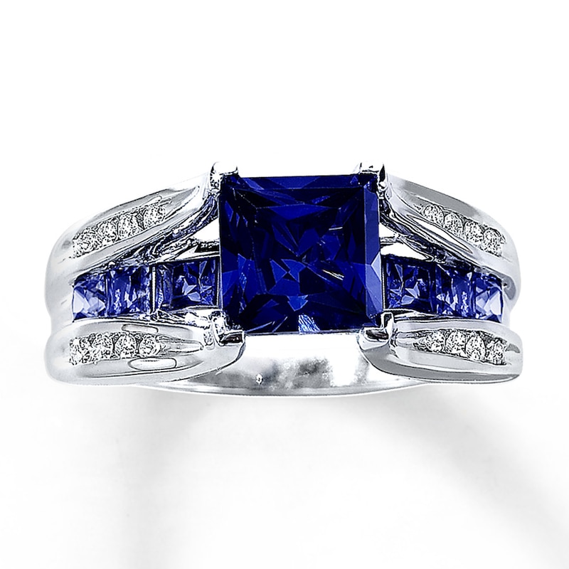 Main Image 1 of Lab-Created Sapphire Ring 1/8 ct tw Diamonds 10K White Gold