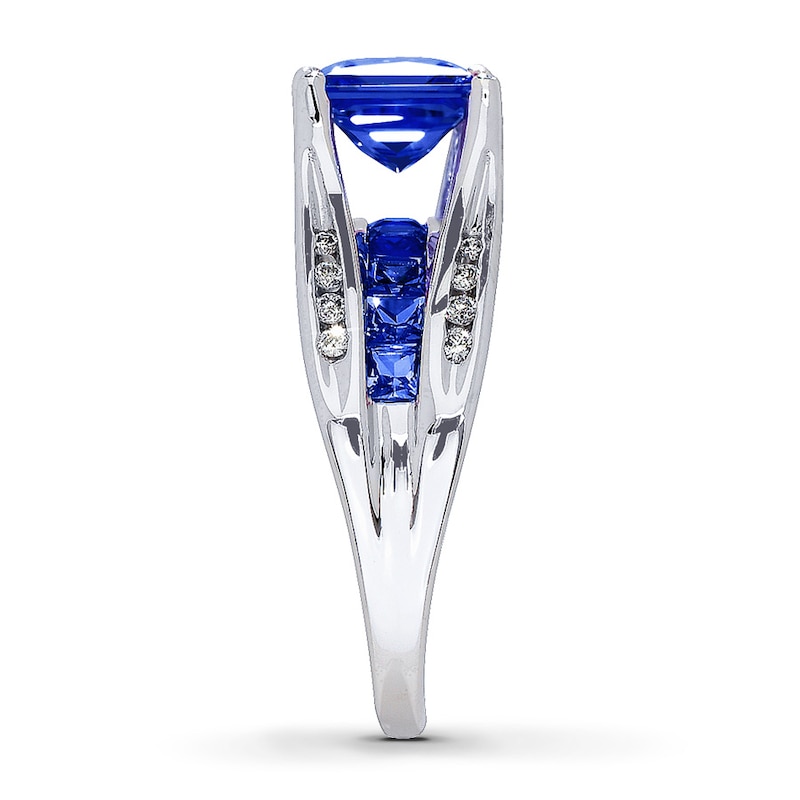 Main Image 3 of Lab-Created Sapphire Ring 1/8 ct tw Diamonds 10K White Gold