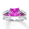 Thumbnail Image 1 of Lab-Created Sapphire Ring 1/8 ct tw Diamonds 10K White Gold
