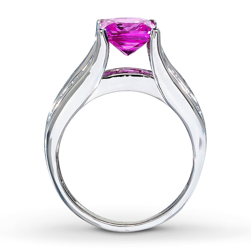 Lab-Created Sapphire Ring 1/8 ct tw Diamonds 10K White Gold
