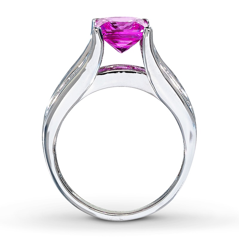 Main Image 2 of Lab-Created Sapphire Ring 1/8 ct tw Diamonds 10K White Gold