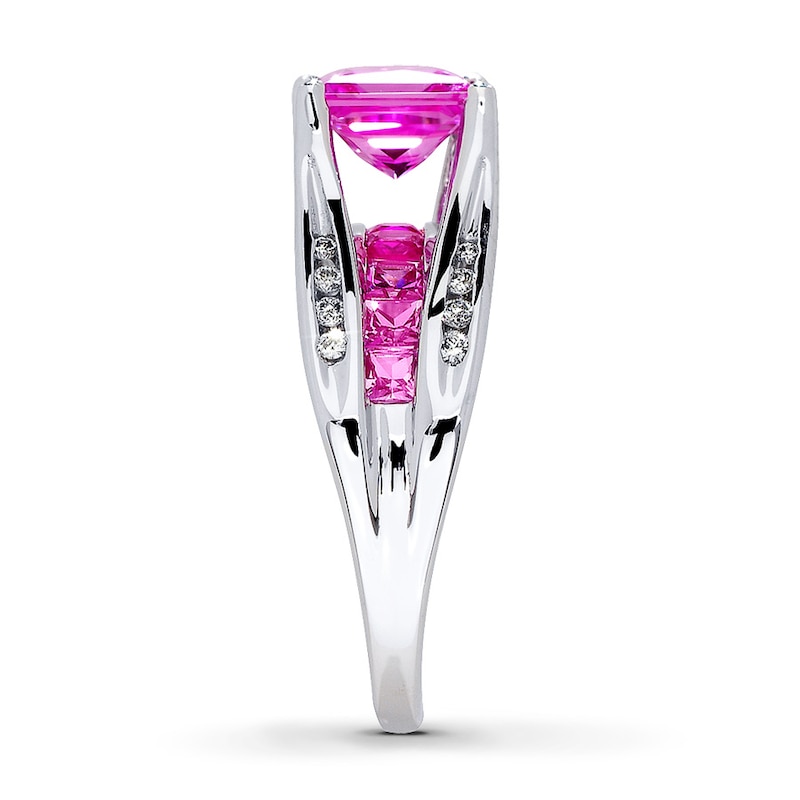 Main Image 3 of Lab-Created Sapphire Ring 1/8 ct tw Diamonds 10K White Gold