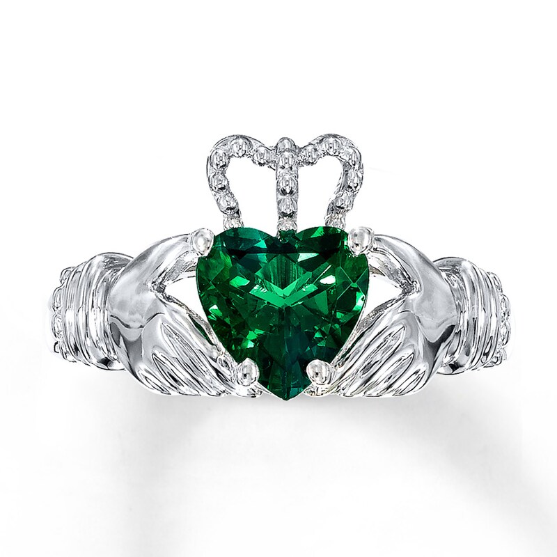 Main Image 1 of Claddagh Ring Lab-Created Emerald Sterling Silver