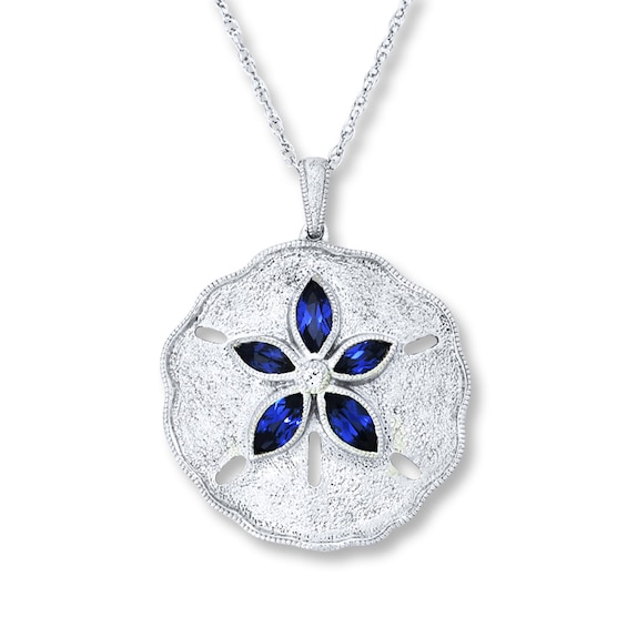 Lab-Created Sapphire Sand Dollar Necklace Sterling Silver