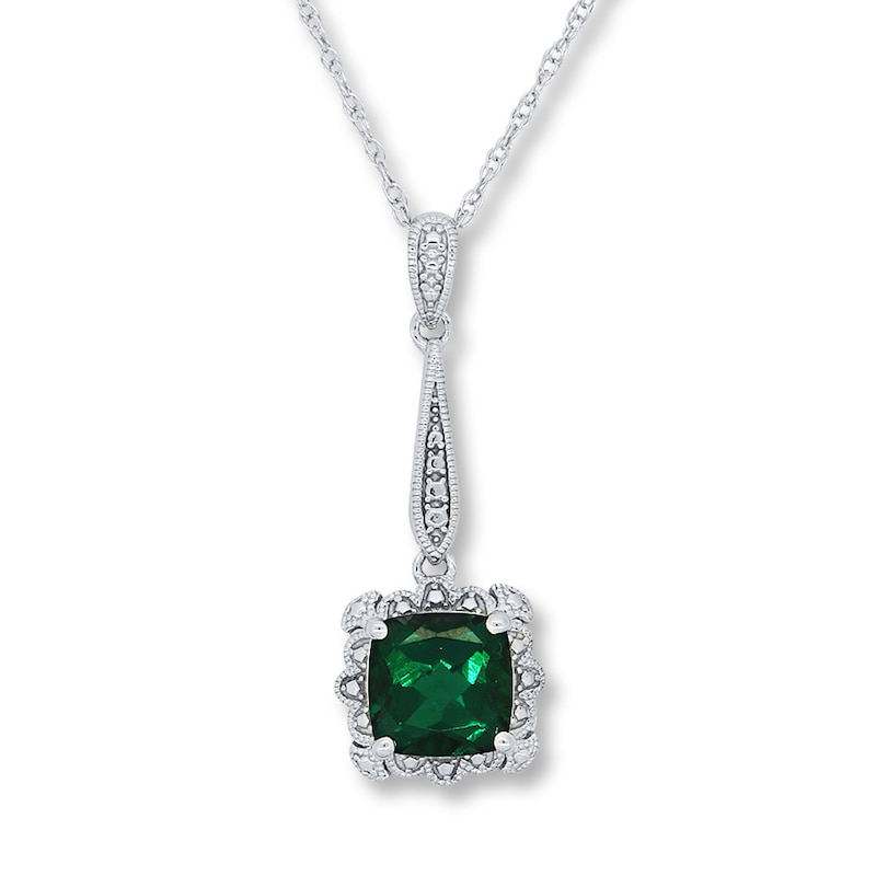 Lab-Created Emerald Cushion-cut Sterling Silver Necklace