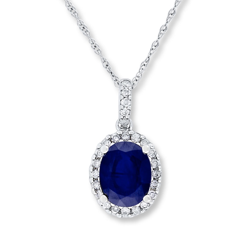 Certified Blue Sapphire & Diamond Necklace 1/15 ct tw 14K White Gold 18