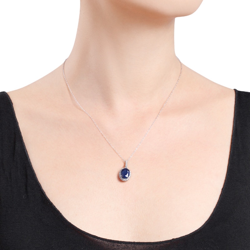 Main Image 2 of Sapphire Necklace 1/4 ct tw Diamonds 14K White Gold