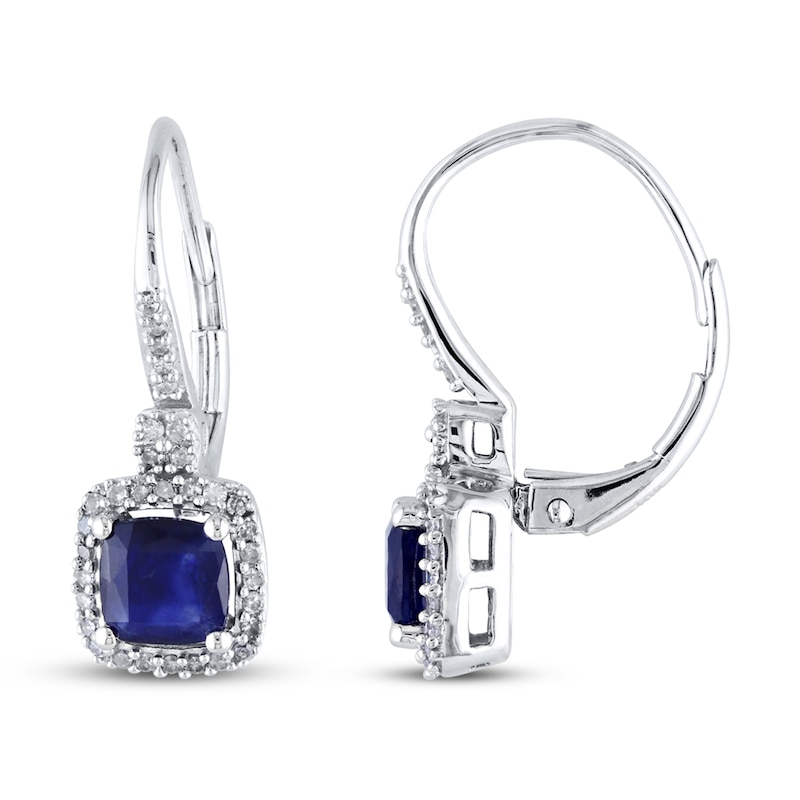 Main Image 1 of Sapphire Earrings 1/5 ct tw Diamonds 10K White Gold