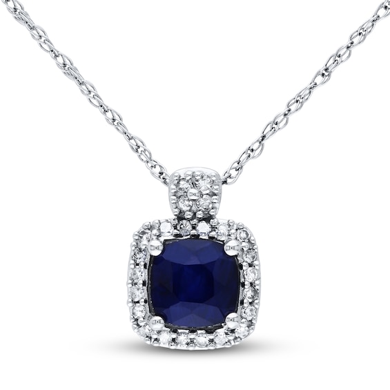 Sapphire Necklace 1/10 ct tw Diamonds 10K White Gold