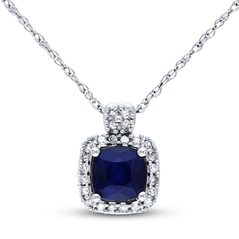 Main Image 1 of Sapphire Necklace 1/10 ct tw Diamonds 10K White Gold